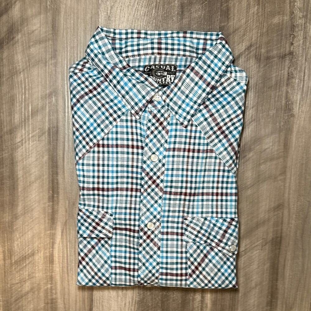 Casual Country Western Plaid Short Sleeve Pearl Snap Button - 2X
